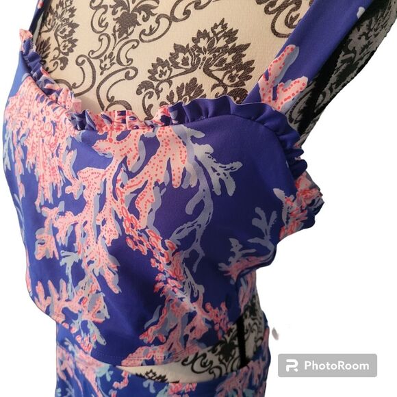 2 Piece Set Lilly Pulitzer Zahara Sports Bra and Skort Borealis Blue - Picture 4 of 4
